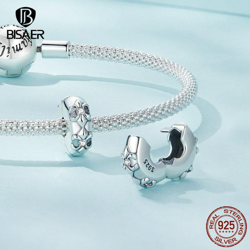 Bisaer 925 Sterling Silber einfache klassische Iris Positionierung Schnalle Charm Perlen für Frauen Original Armband Schmuck