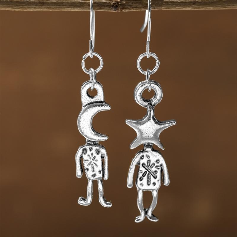 1 Pair Lightweight Moon and Star Cartoon Design Earrings Bohemian Style Fashion Jewelry Versatile for Casual Formal Outfits