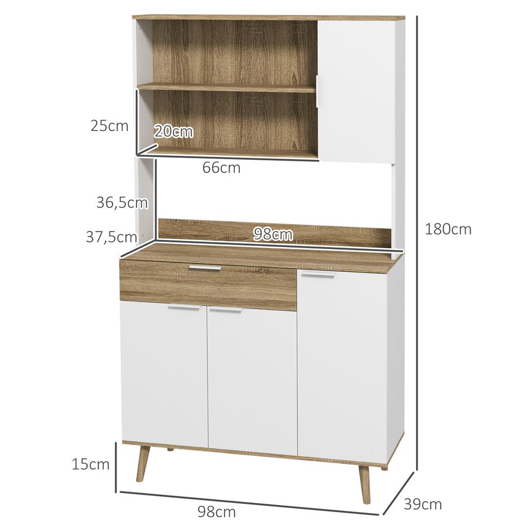 Kitchen Cabinet Storage Unit 4 Doors 1 Drawer Scandinavian Design 98 x 39 x 180 cm White and Natural
