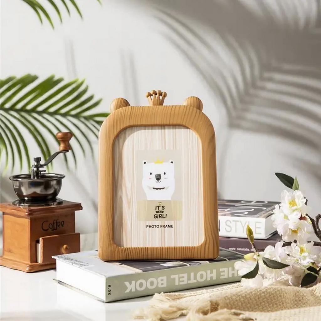 Cartoon Crown Vertical Rectangular Photo Frame Walnut Design Simple Cute Plastic Tabletop Display with Polished Finish