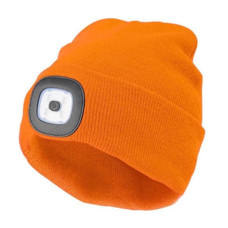 Black Led Knitted Beanie For Outdoor Night Running With Rechargeable Light Feature