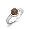 6mm Round Smoky Quartz 925 Sterling Silver Solitaire Side Accents Women Promise Ring