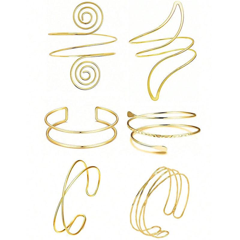 Geometric Metal Arm Bangle Set: Adjustable, Hollow, Exaggerated Design for Women