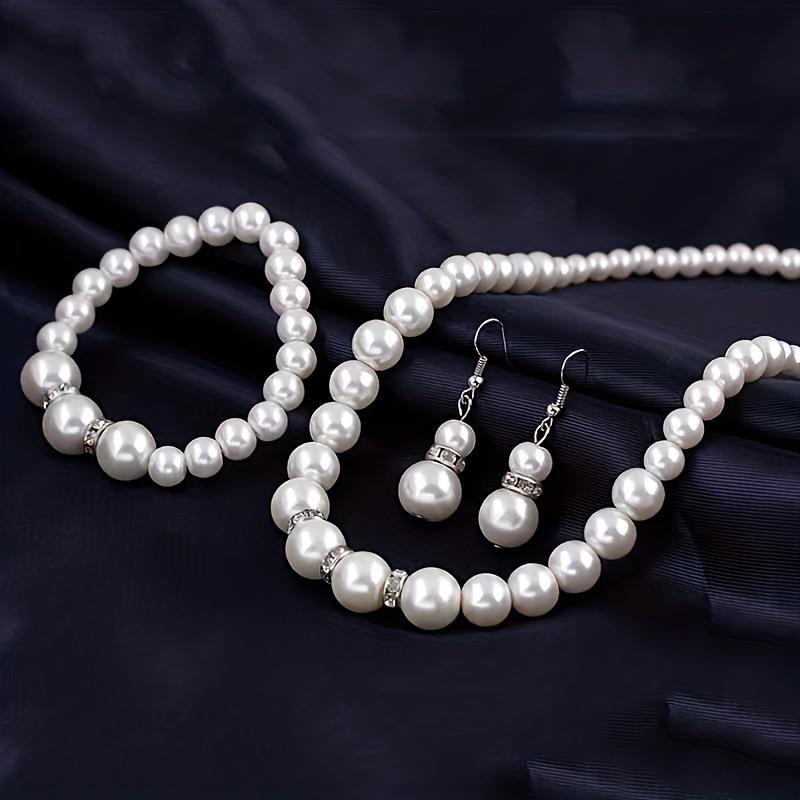 Women 3Pcs Artificial Pearl Jewelry Set Classic Elegant Necklace Bracelet Earrings All-match Daily Party Jewelry Gift