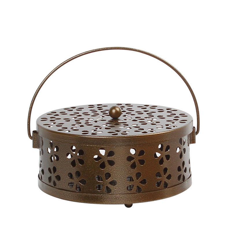 1PC Wrought Iron Mosquito Coil Box, Mosquito Coil Disc Holder, Gray Disc with Lid, New Fireproof Sandalwood Burner