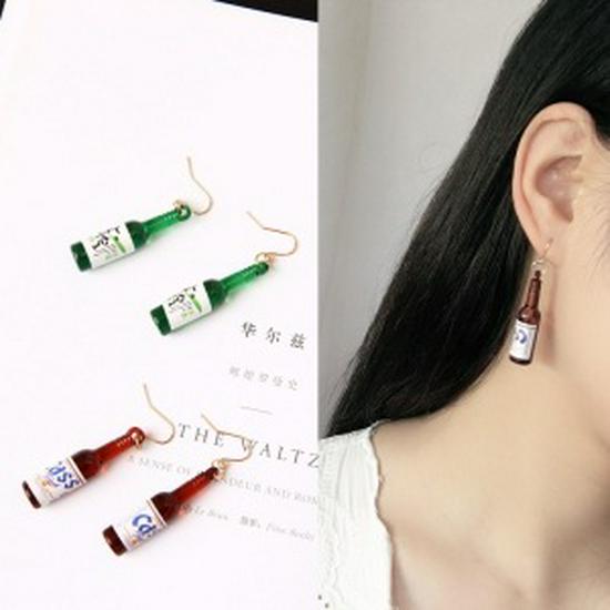 E1079 Stylish Beer Bottle Earrings - Creative Round European & American Design