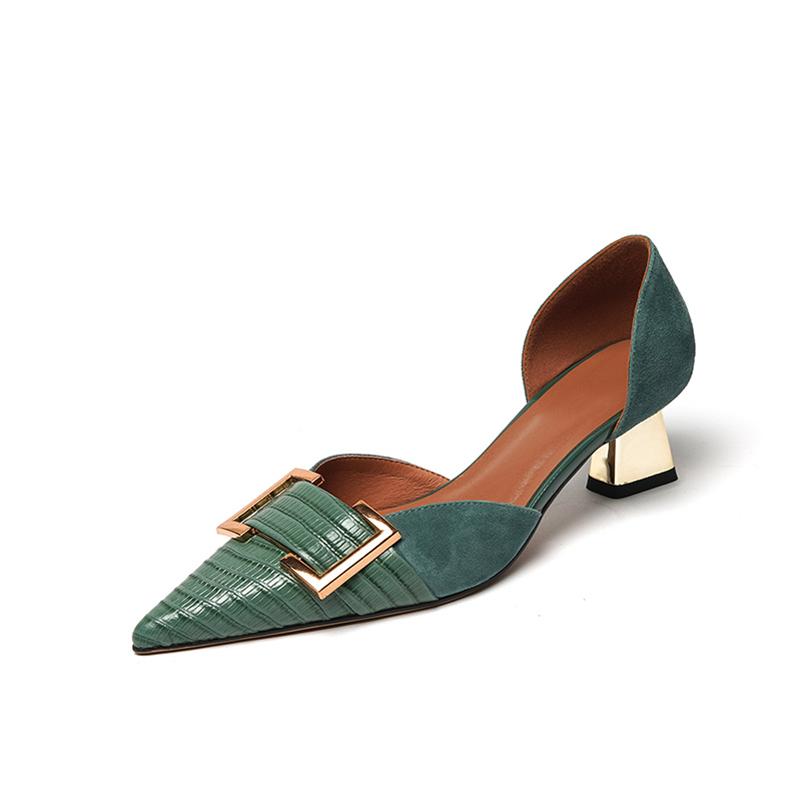

Meotina Жіноче взуття з двох частин Натуральна шкіра Туфлі на підборах Туфлі з металевим декором На товстих підборах Жіноче взуття Весняно-зелений 33-40 39 зелений