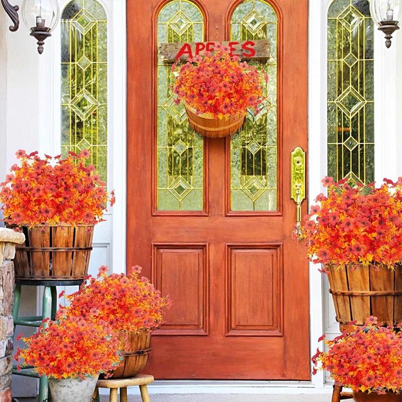 10Pcs Artificial Fall Plants Plastic Fake Eucalyptus Shrubs Outdoor Plant for Garden Home Autumn Decoration Festival Party Decor