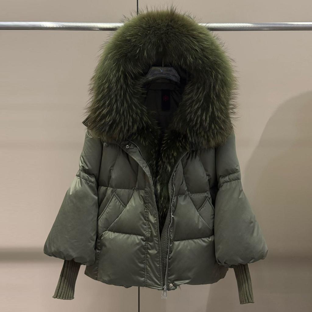 Winter new raccoon big fur collar hooded white goose down jacket women's short loose thickened warm jacket