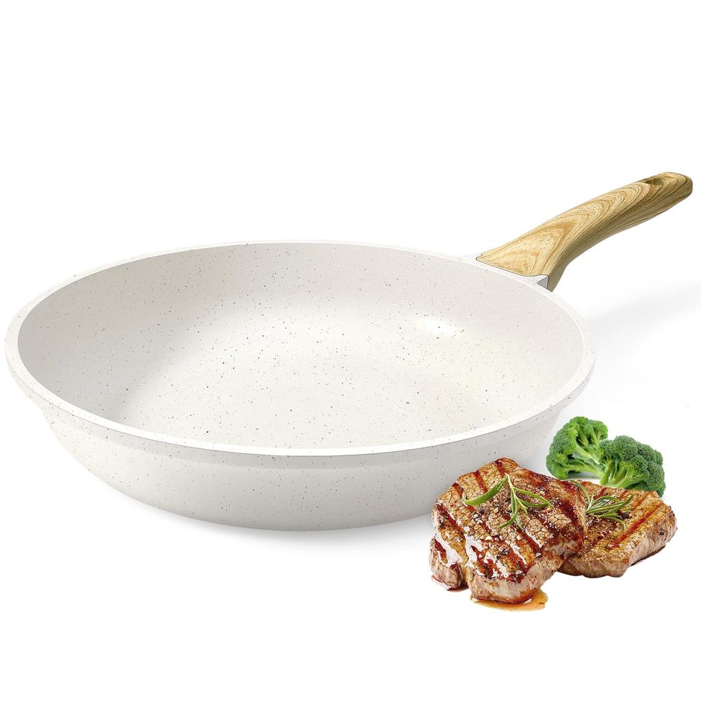 GiPP Frying Smažení na ohni s žáruvzdornou keramikou Snadno PFOA PFOS bez denního smažení Bílá pánev, 28 cm, kompatibilní s IH/plynem, nepřilnavá pánev, rukojeť