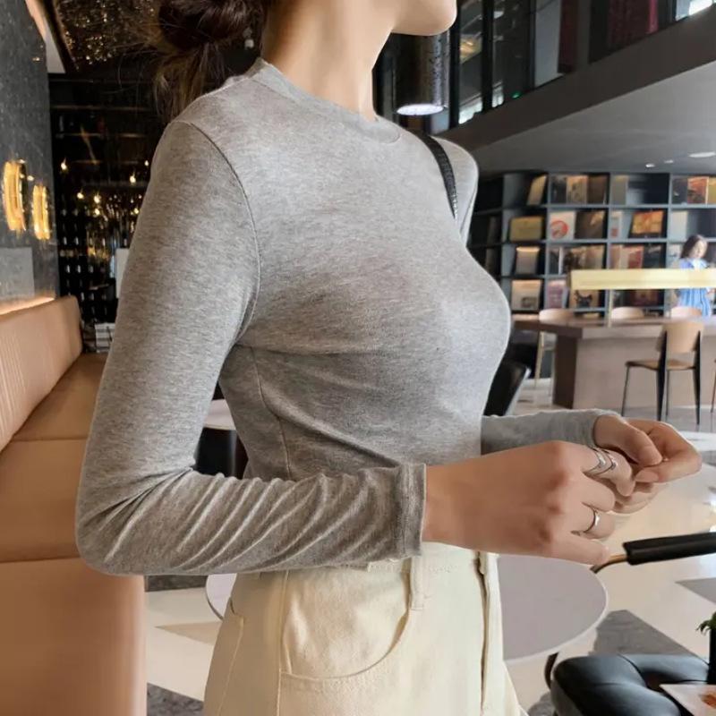 Women s Stylish Gray Round Neck Long-Sleeve Base Layer Top 2XL (125-140 lbs)