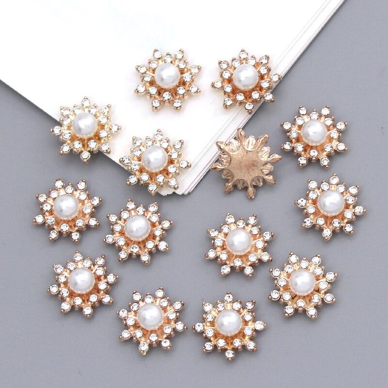 10 Stück Schneeflocken-Cabochon-Metallbasis, Strass, glitzernde Strass-Knöpfe für Kleidung, Schuhe, Taschen, Zubehör, DIY-Handwerk, 16 x 16 mm