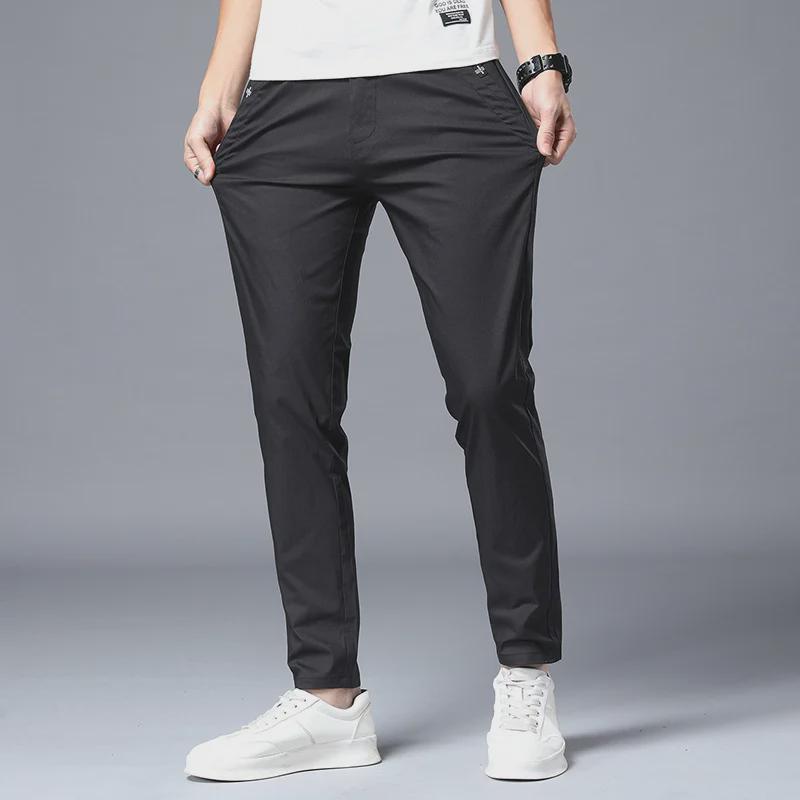 Mládežnické rychleschnoucí strečové kalhoty z ledového hedvábí v korejském stylu - Slim, prodyšné, jednobarevné ležérní kalhoty pro všechna roční období.