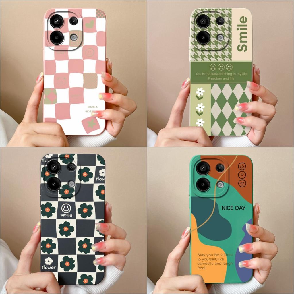 Fashion Check Pattern Phone Case For Xiaomi Redmi Note 13R 13 Pro Turbo 3 A3 13 Back Cover High Quality Shockproof Liquid Soft Silicone Pretty Bumper