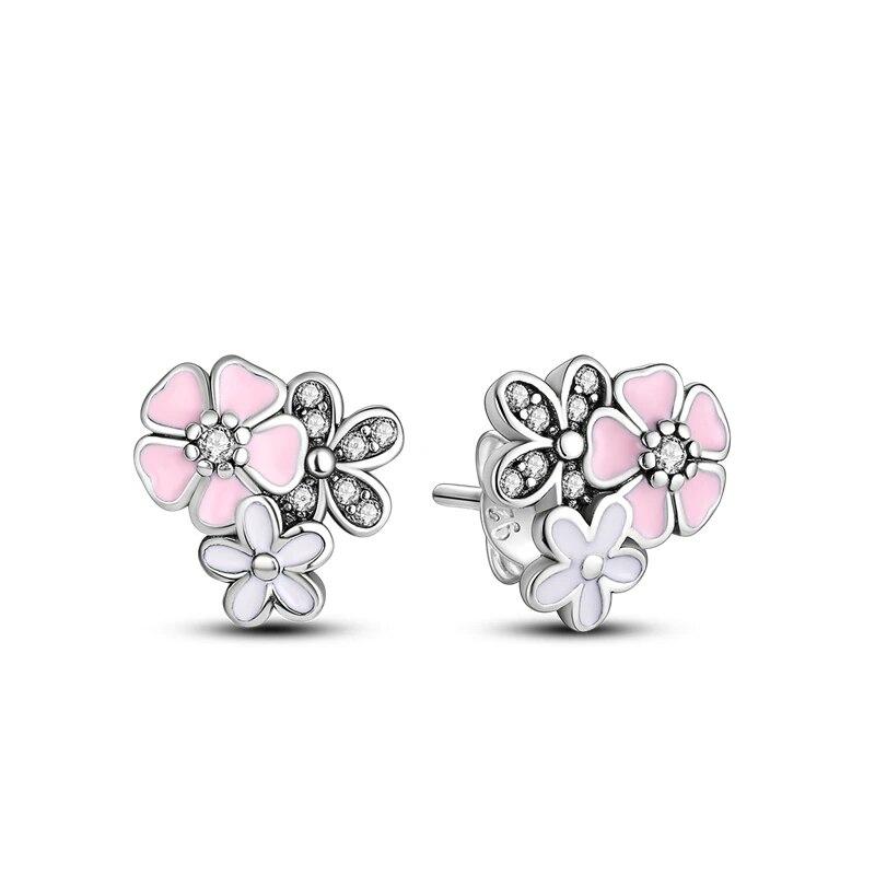 NEW 925 Silver Ear Jewelry Sunflower Flowers Plants Design Stud Earrings Trendy Female Luxury Fine Engagement Wedding Earring