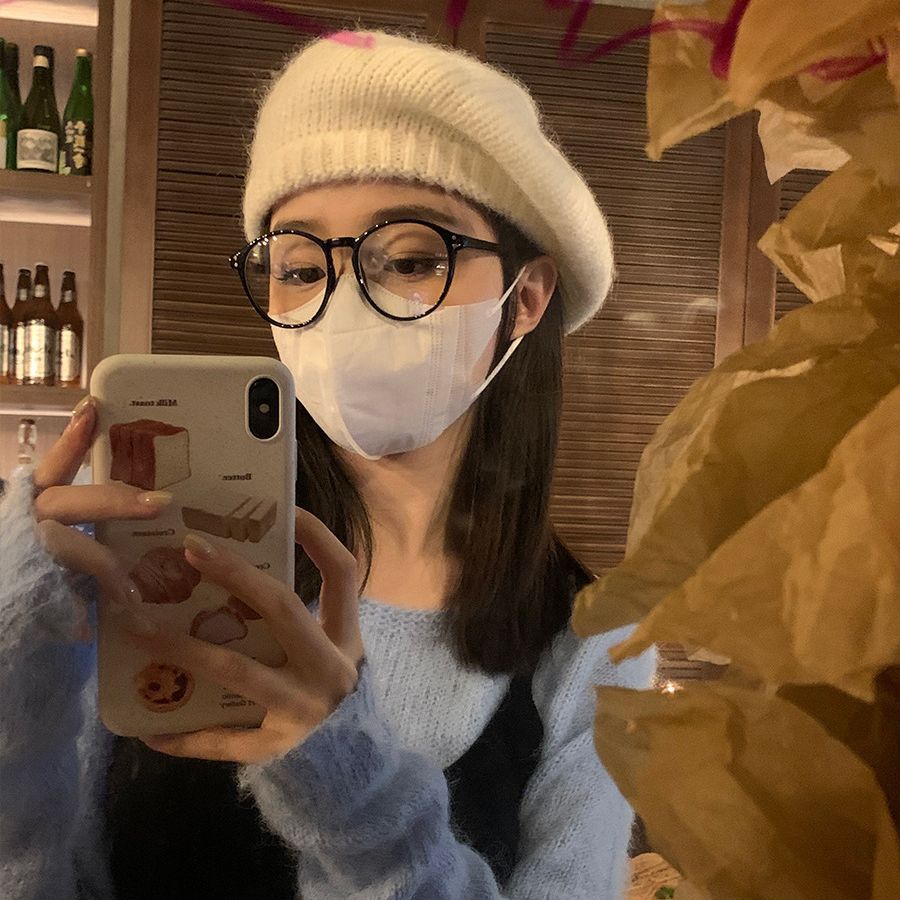 Rabbit Fur Beret Women's Autumn and Winter Knitted Plush Large Head Circumference Korean Version Beilei Painter Hat Shows Small Face