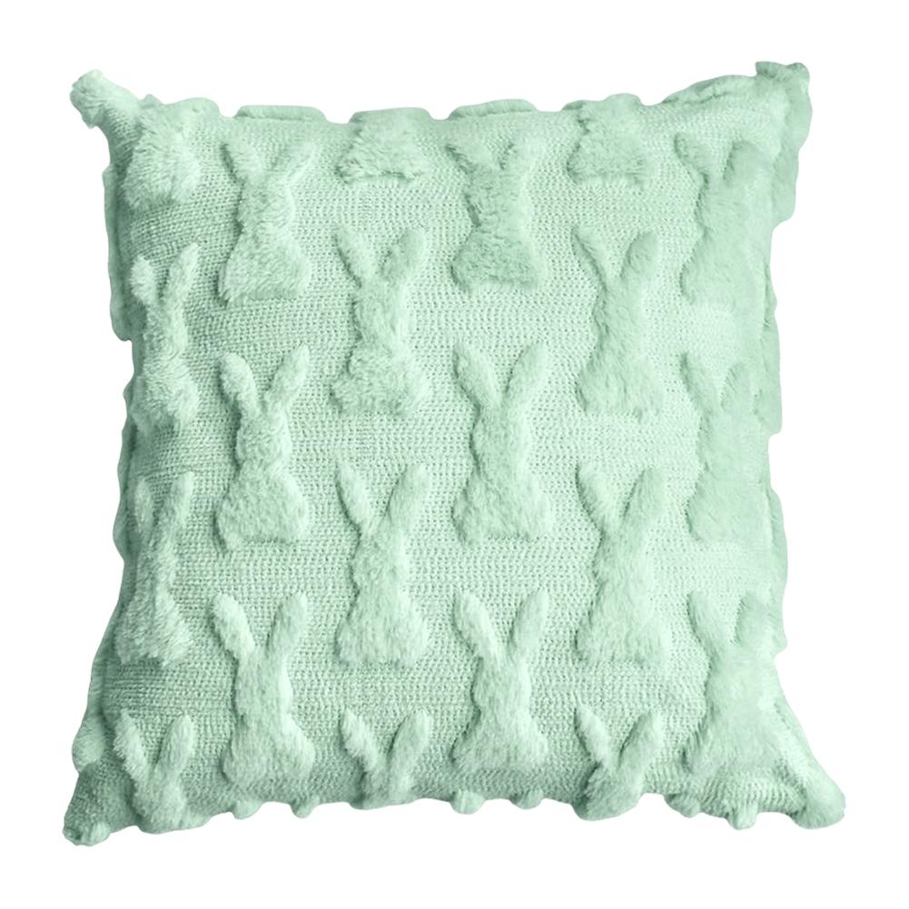 18x18cm Happy Easter Rabbit Pattern Throw Pillow Cover Wool Square Cushion Cover Soft Plush Sofa Pillowcase Home Room Decoration
