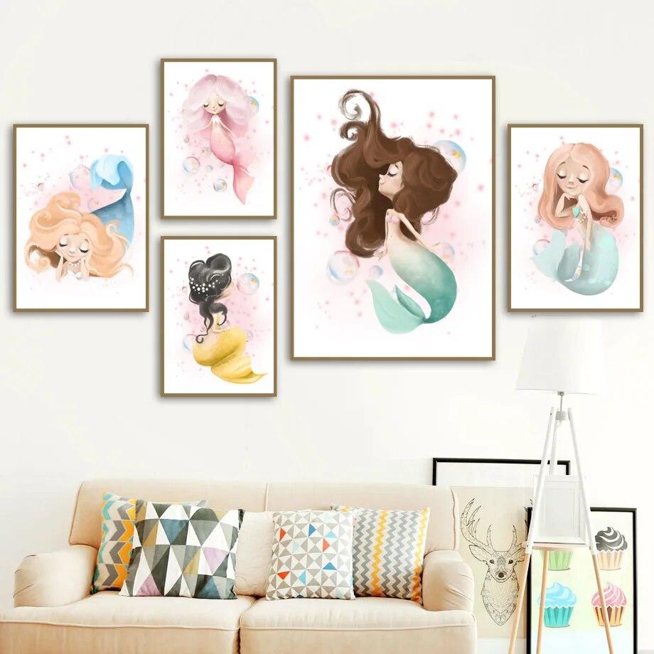 

Little Mermaid Cute Girl Art Home Wall Decor Picture Living Room Kids Room High Quality Painting Poster