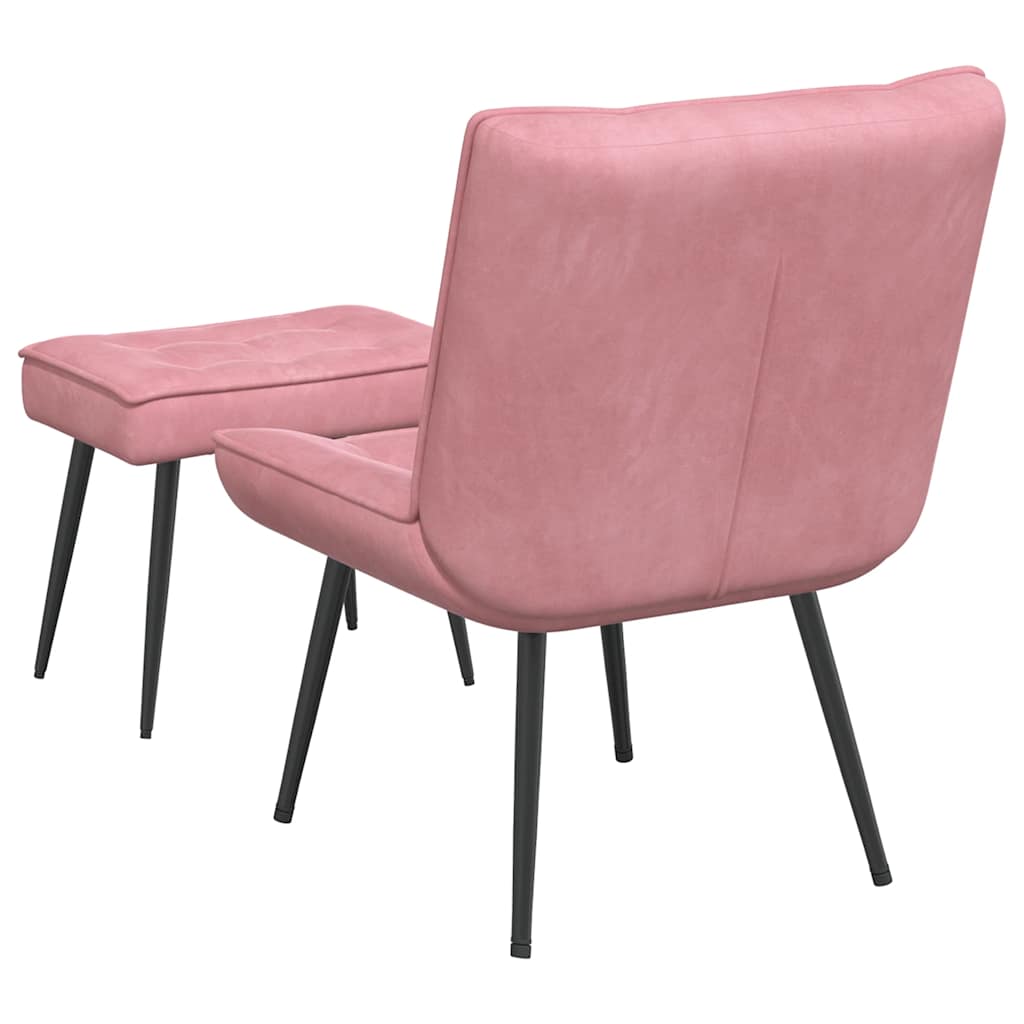Pink Velvet Relaxation Armchair with Footstool