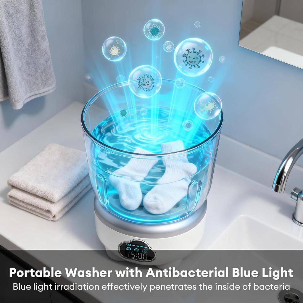 Mini Washing Machine Portable,Compact Washer with 3000mAh Rechargeable Battery – Cordless Portable Small Washing Machine for Underwear,Baby Clothes