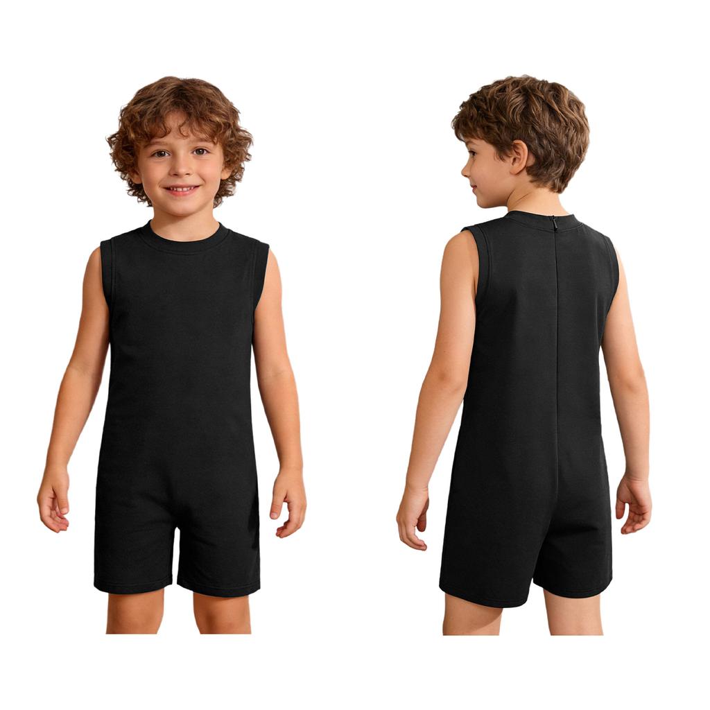 Kids Adaptive Fitness Romper: Round Neck Sleeveless Zipper Jumpsuit for Boys Girls Special Needs Yoga