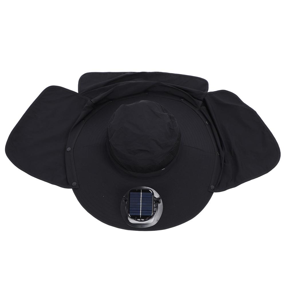 Solar Fan Sun Hat USB Rechargeable Adjustable UPF50 Waterproof Wide Brim Fishing Hat with Neck Flap