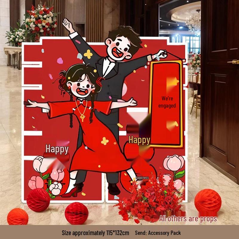 Welcome Sign Wedding Standee: Hand-Painted Cartoon Figure Poster Board for Event Decoration