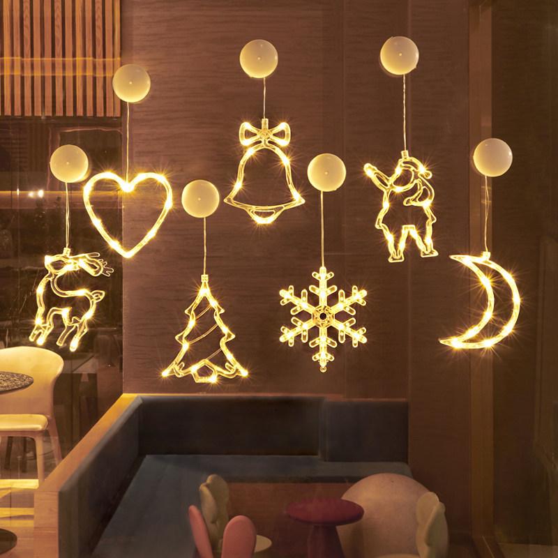 LED Christmas Decorative Lights: Snowman, Tree, Bells, Star, Window Suction Cup Holiday Set