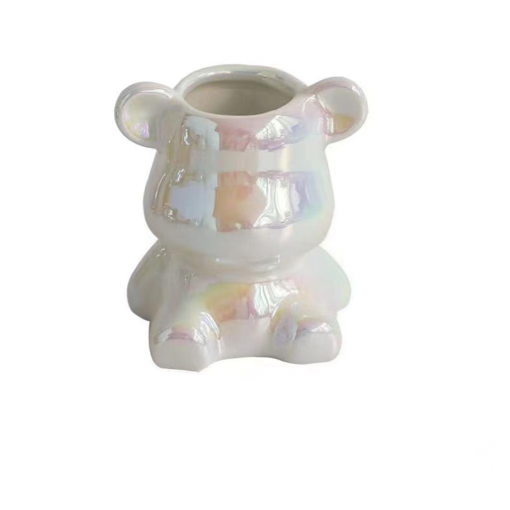 Ceramic Bear Jar with Stainless Steel Fruit Forks - Light Luxury Cutlery Set