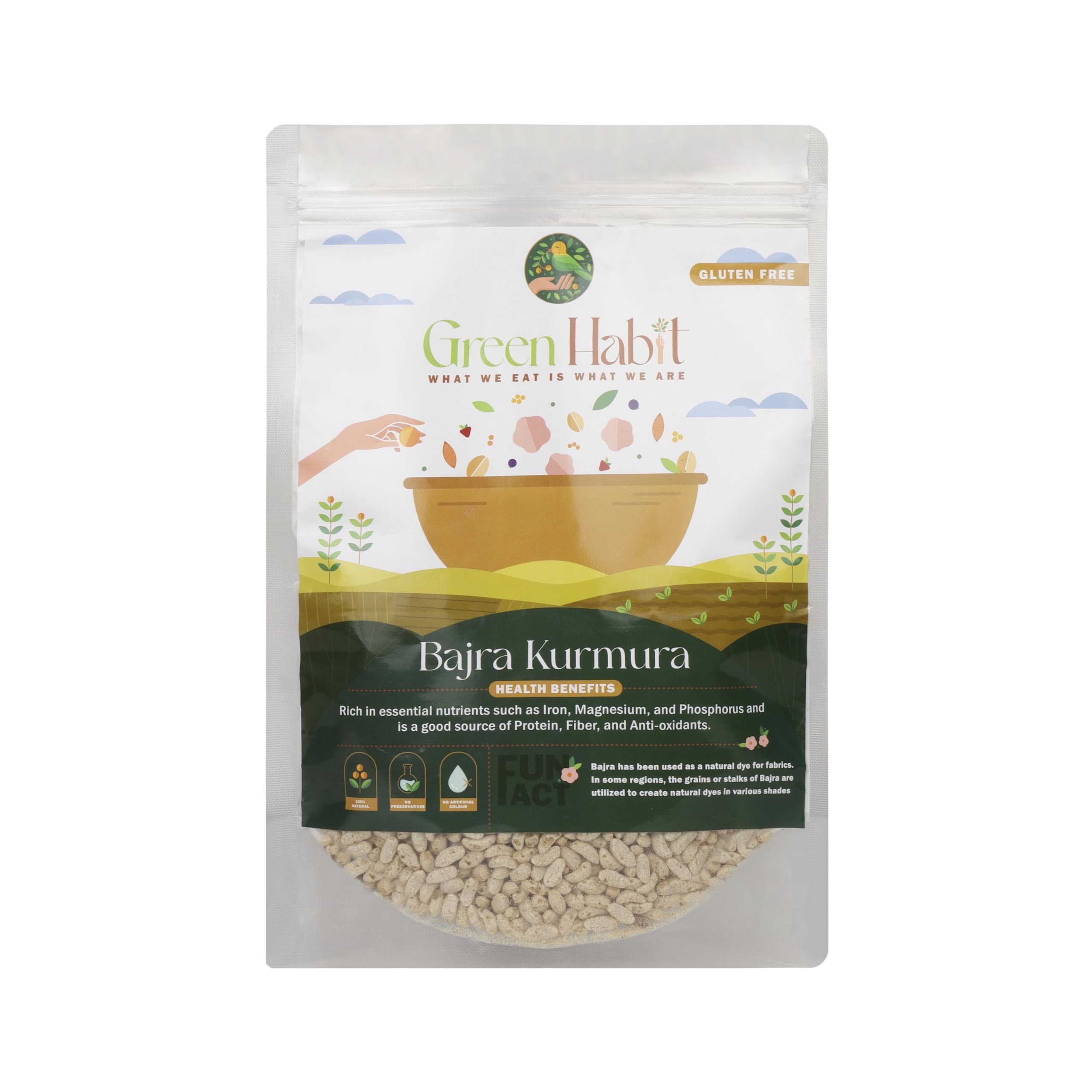 

Greenhabit Bajra KURMURA MURMURA aka Bajri Puff for Healthy Breakfast Snack Food (Pearl Millet Puff) (200gm Pack of 1)