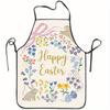 1pc Easter-Themed Floral Print Apron - Artistic Font with Rabbit, Easter Egg, and Floral Patterns - Suitable for Home Kitchen Cooking, Baking, Daily C