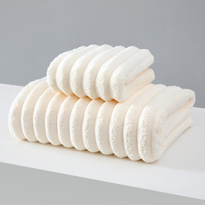 Coral Fleece Candy Stripe Face Wash Bath Towel - Absorbent & Lint-Free, Thick Version 35x75cm