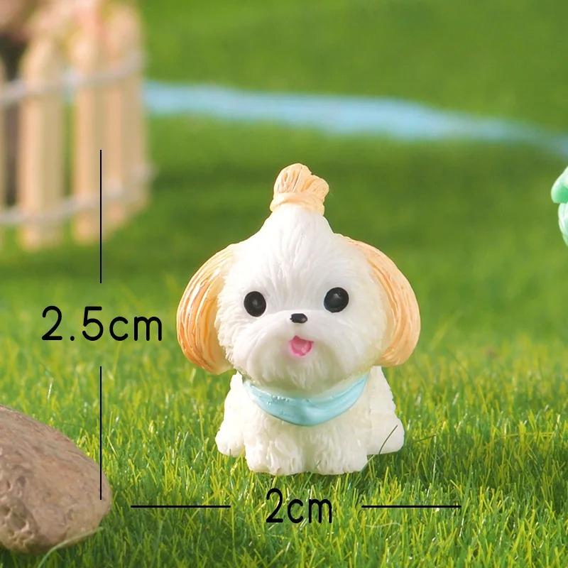 3 Pcs Cute Cartoon Bib Puppy Mini Resin Figurines Garden Moss Miniature Landscape DIY Ornament Car Desktop Dog Animal Decorations
