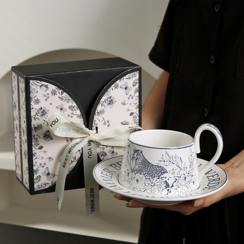 Leopard Blue Retro Ceramic Coffee Cup and Saucer