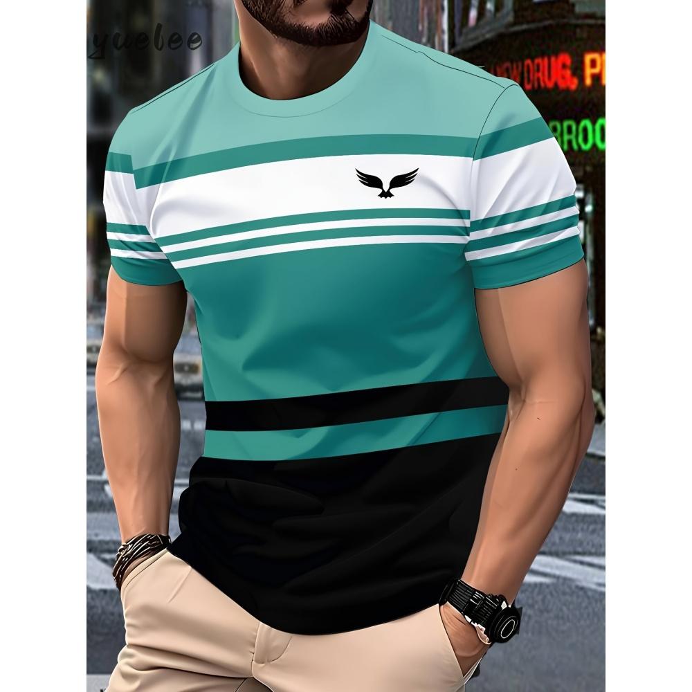 Men's T-shirt Striped 3D Casual Breathable O-neck Men's Short Sleeved Outdoor Sports Men's Clothing Summer Loose Men's T-shirt
