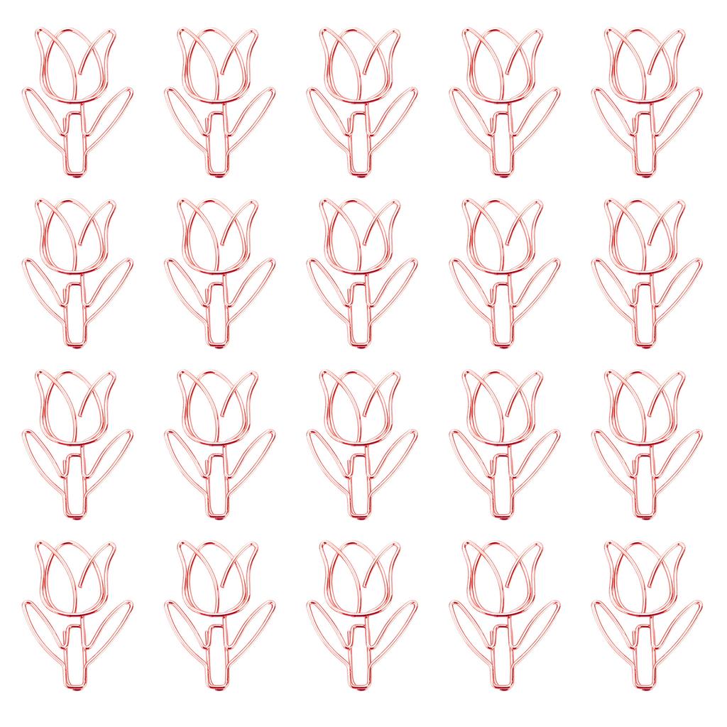 20 Pcs Lovely Decorative Paper Clips Tulips Shape Bookmarks Metal Planner Clips Office Clips for Stationery Lovers