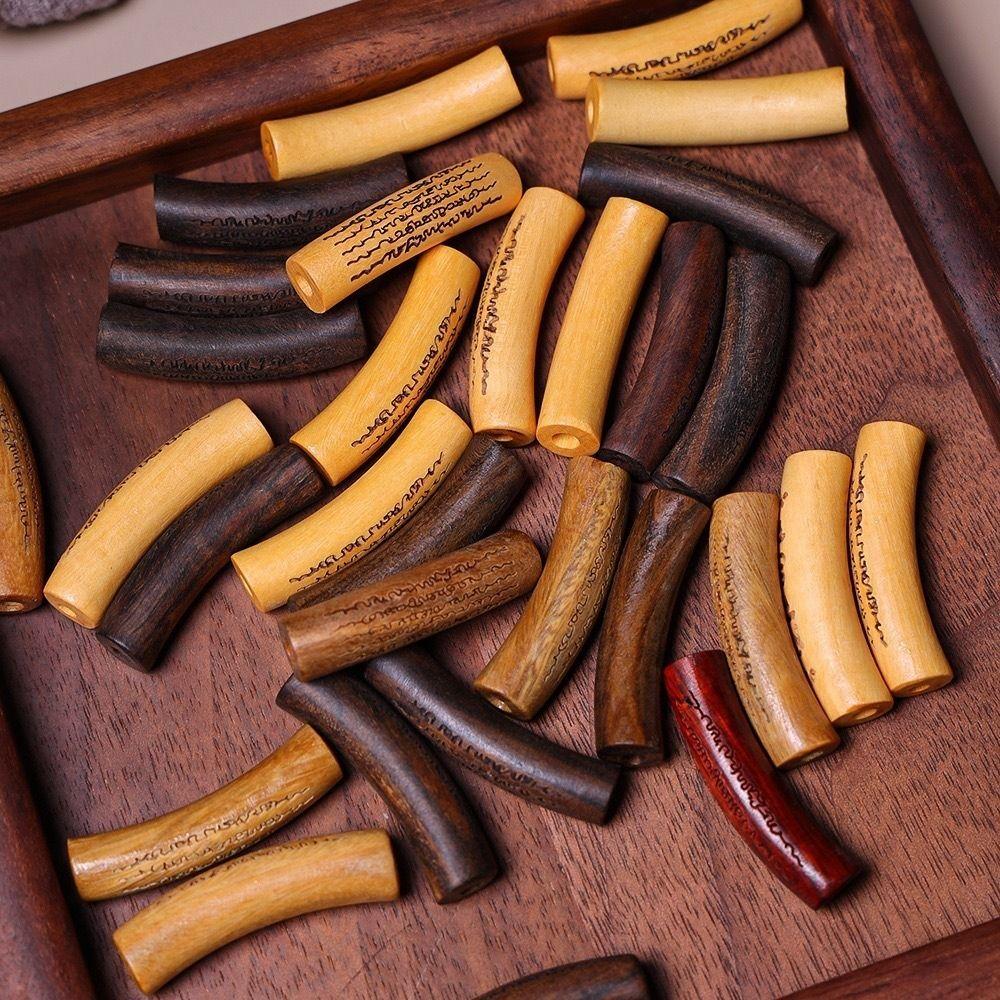 3Pcs Tube Shape Loose Beads Wood Spacer Bead Decorative Beads Curved Tube Beads  Beaded Accessories
