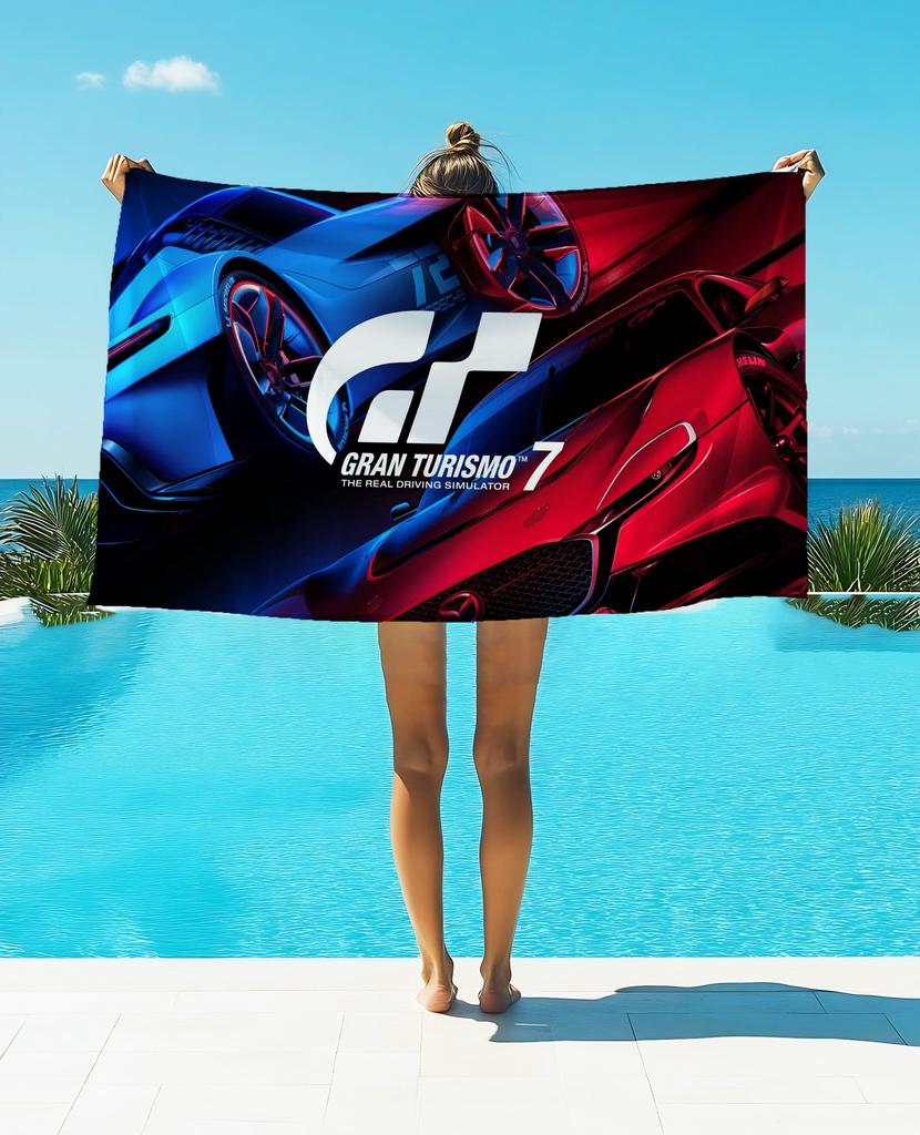 1pcs G-Gran-Turismo Printed Towel Flannel Quick-drying Double-sided Bath Wash Face Velvet Absorbent Towel