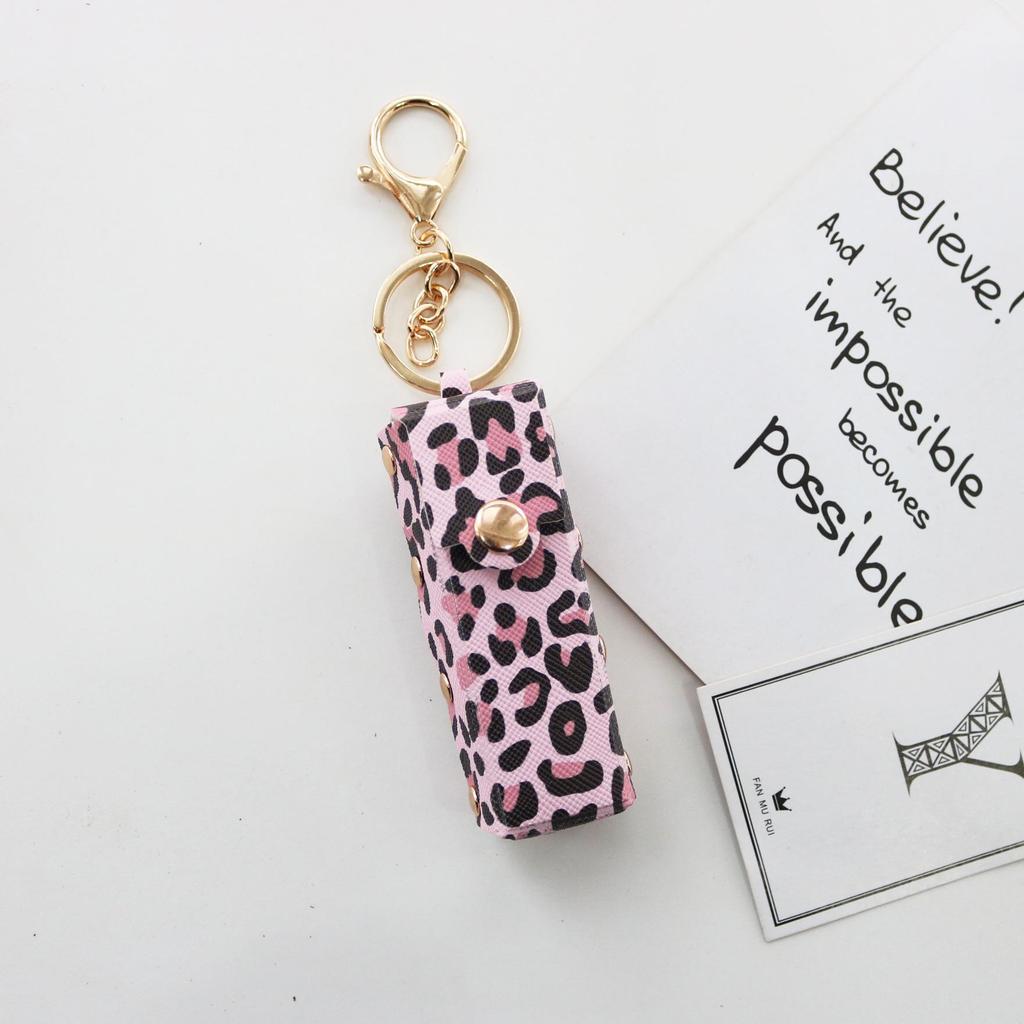 Leopard Print Lipstick & Lip Glaze Eco-friendly Fabric Storage Bag with Keychain Pendant