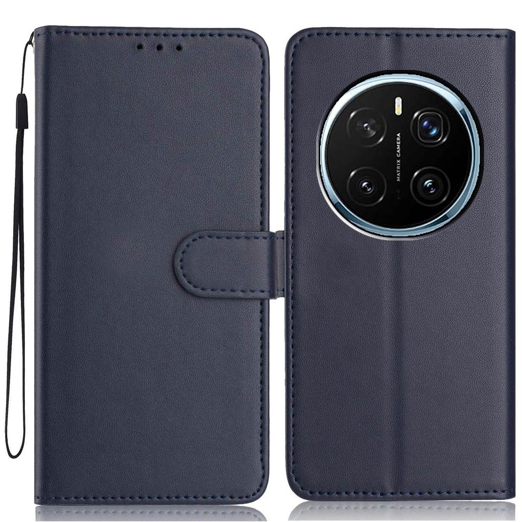 For Honor Magic7 Pro 5G Wallet Case with Strap/Multiple Card Slots Solid Color Leather Stand Phone Cover