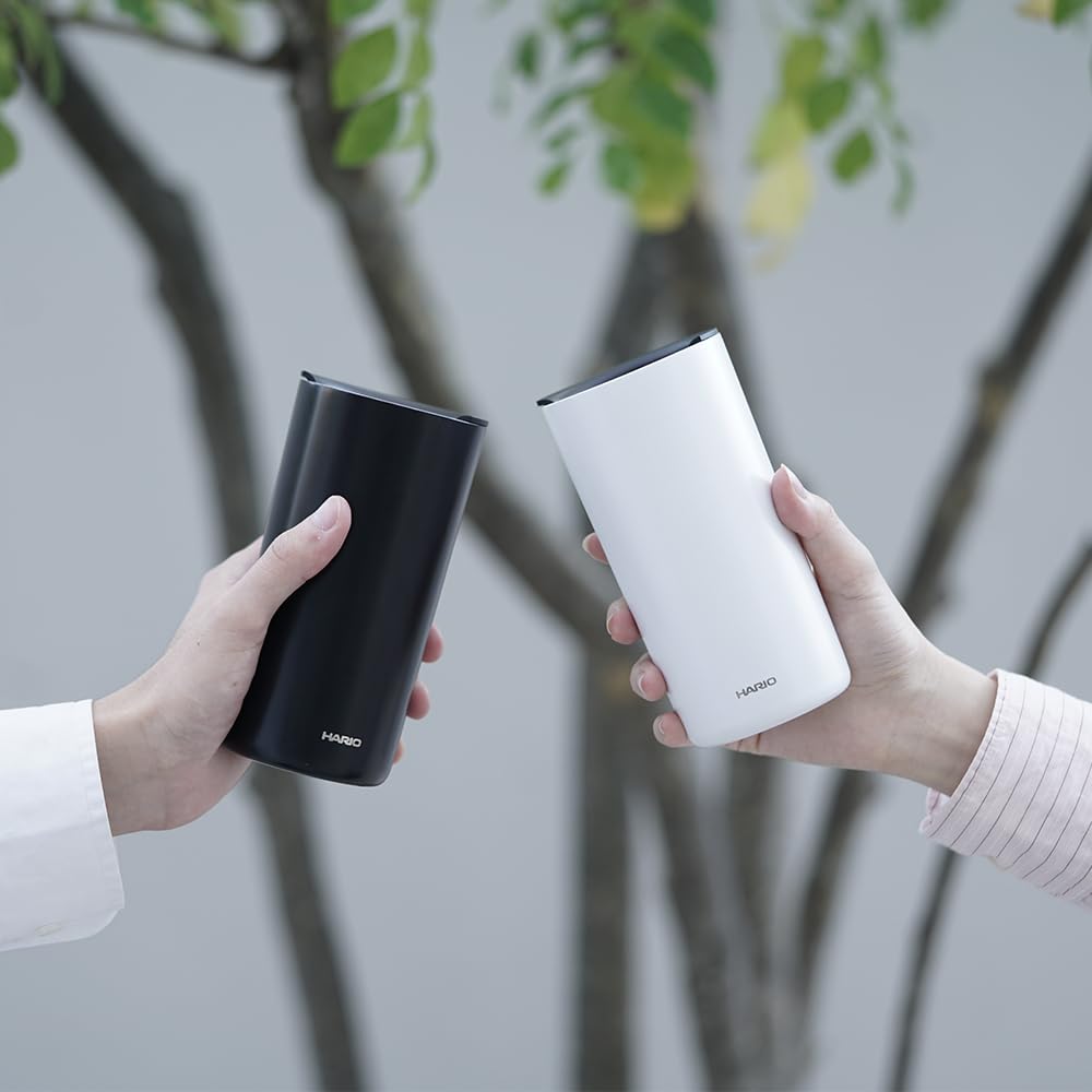 HARIO Ceramic Coated Vacuum Insulated 350mL Keeps Drinks Hot or Swivel White Double-Walled Tumbler, Capacity, Cold, Lid, CTF-350-W