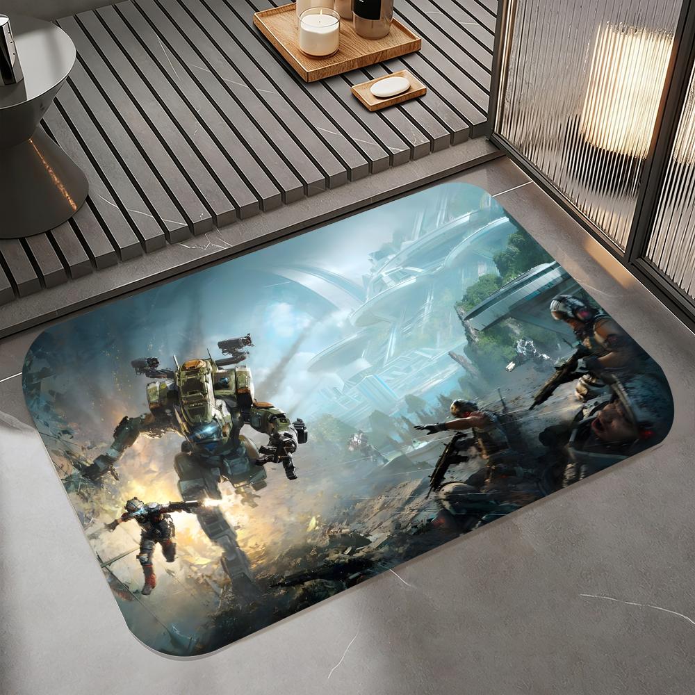Anime T-Titanfall II Floor Mat Diatomite Bath Mat, Quick Dry Absorbent Non-Slip Door Mat