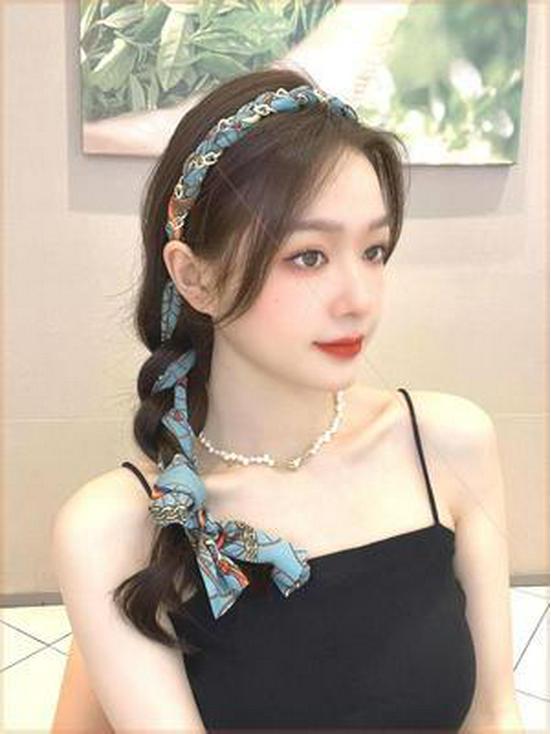 

Ретро атласная цепочка-ободок и шелковый шарф-лента для волос