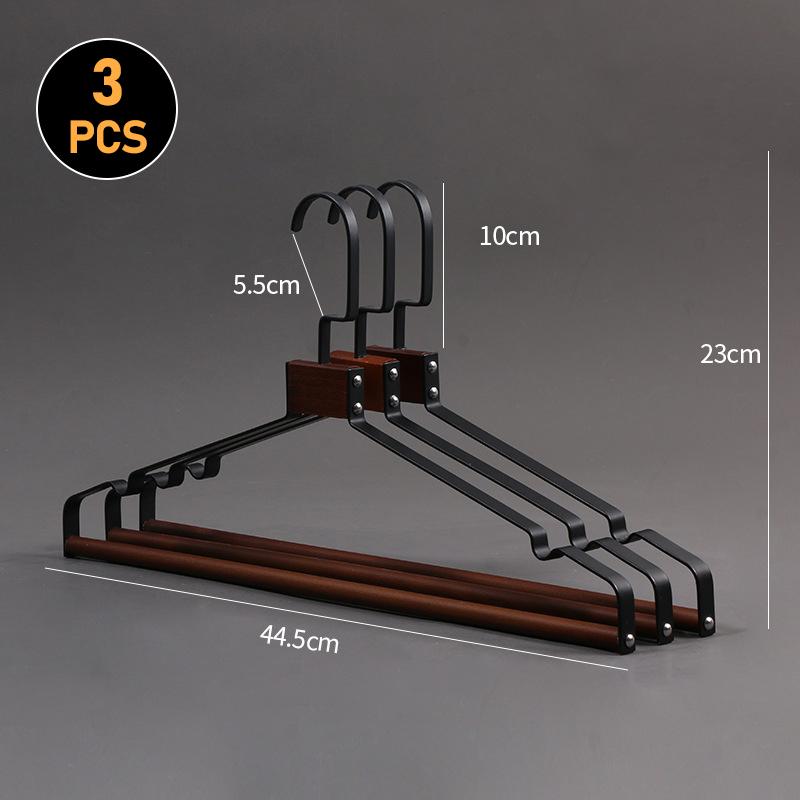3Pcs Retro Metal Wood Hanger Wardrobe Wide Shoulder Non-slip Clothes Hangers Household Coat Pants Suits Drying Rack Organizer
