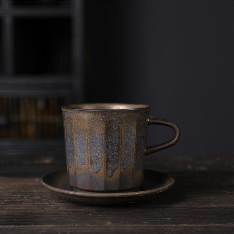 Japanese Coffee Cup And Saucer Set Retro Vintage Coarse Pottery Light Luxury Simple Cup Retro Ceramic Cup