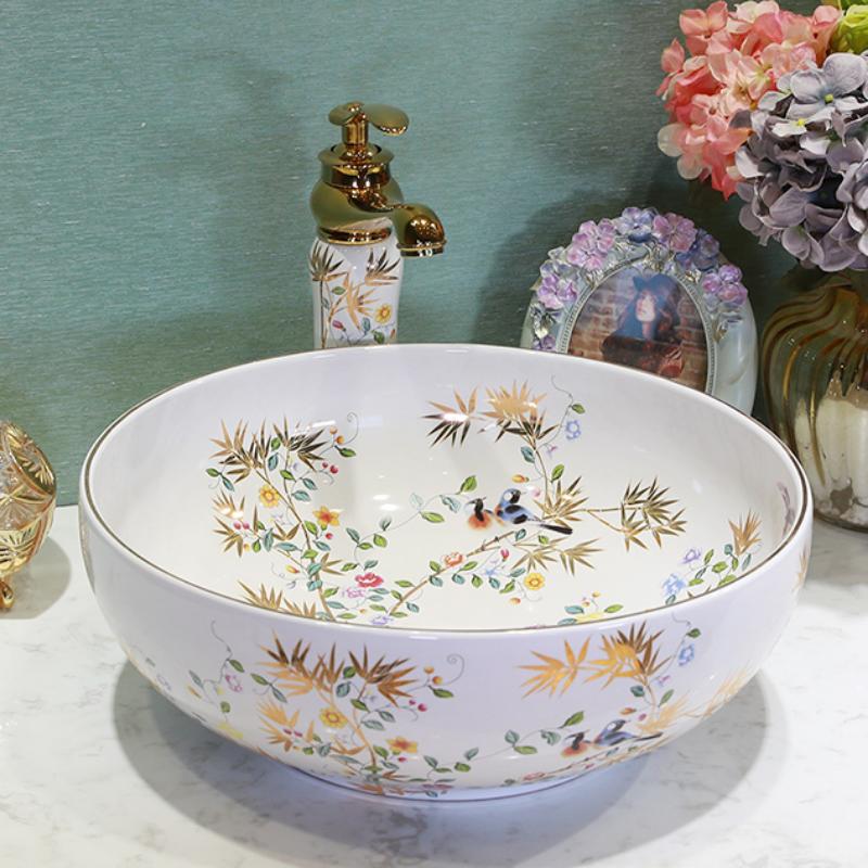Art Ceramic Washbasin Bathroom Sink Lavatory Sink Ceramic Countertop Wash Basin Bathroom Vessel Sink Bowl for Vanity Top