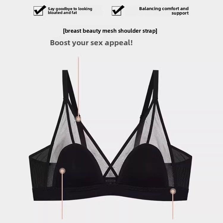 French Sexy Mesh Wireless Corrective Bra, Thin Minimizer Push Up Breathable Bra for Full Bust Women