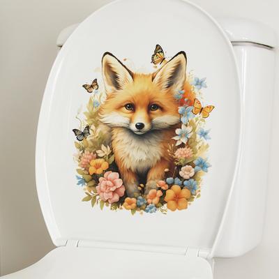 Cartone animato dipinto volpe fiori farfalla toilette con sfondo toilette layout adesivi murali
