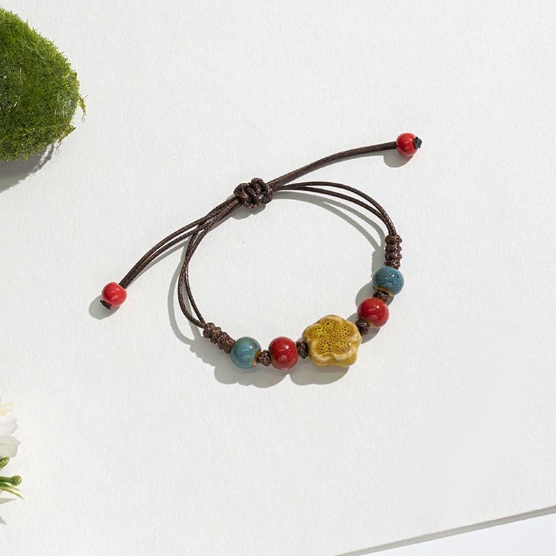Retro Ethnic Style Ceramic Bracelet - Chinese-style Colorful Porcelain Beads Woven Bracelet