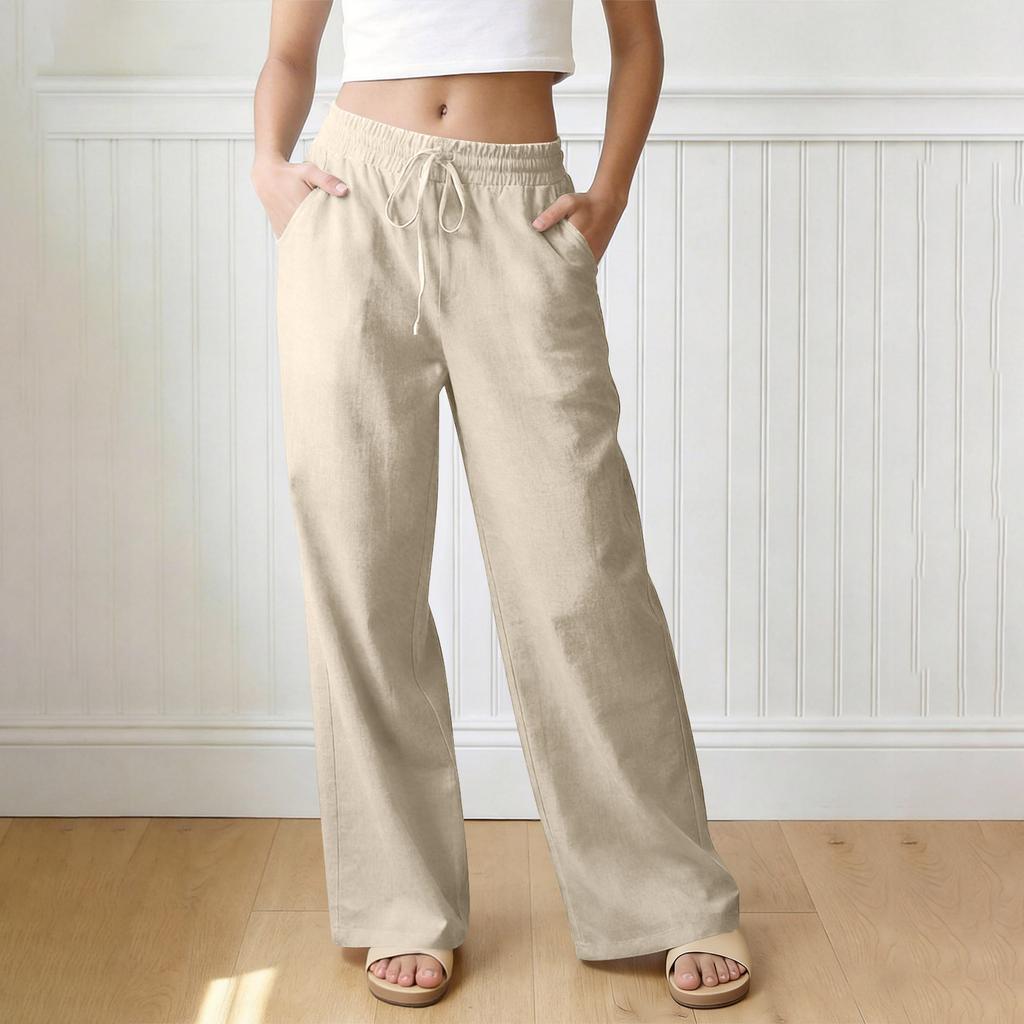 Pantaloni Larghi da Donna a Vestibilità Larga, Pantaloni Casual a Vestibilità Larga, Vita Alta Elastica, Pantaloni Lunghi con Tasche